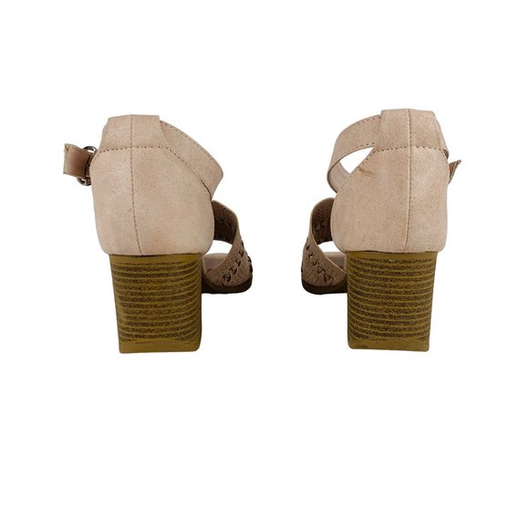 Qupid Boho Ankle Strap Open Toe Chunky Heels Pink Beige Sandals 9 - Picture 7 of 9